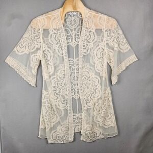 Poof New York Womens M Lace Sheer Kimono Cardigan Ivory Coquette Y2K Festival‎